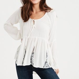 AE Lace Inset Long Sleeve Top